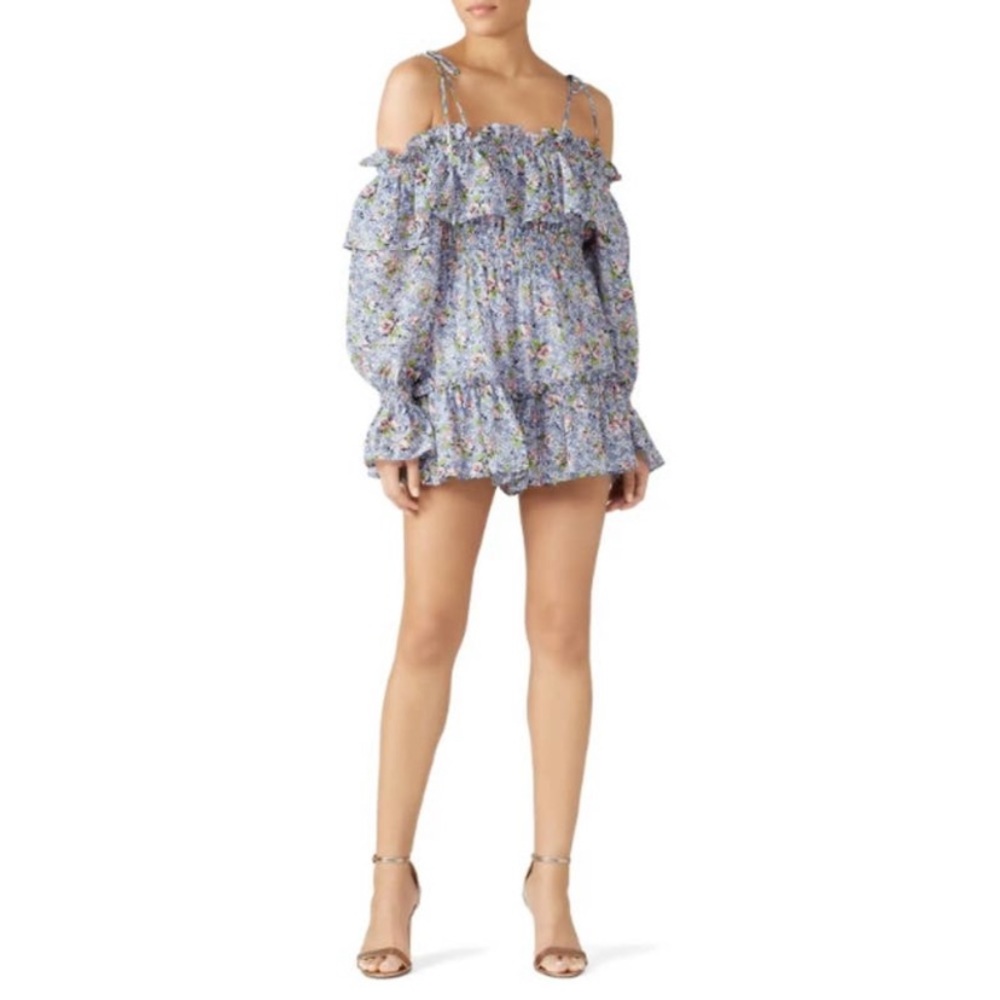 Alice McCall Lady Floral Cold Shoulder Ruffle Romper Lavender Size 8